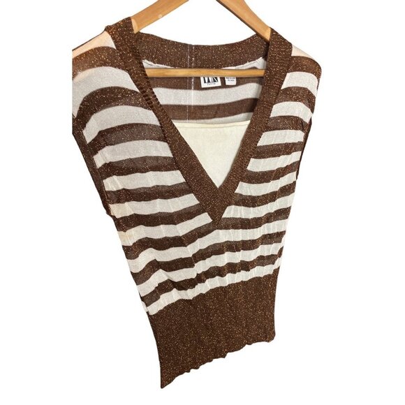 Vintage 90s WR Copper Sparkle Stretch Knit Pullover Cap Sleeve Top Sz LP - Picture 3 of 9